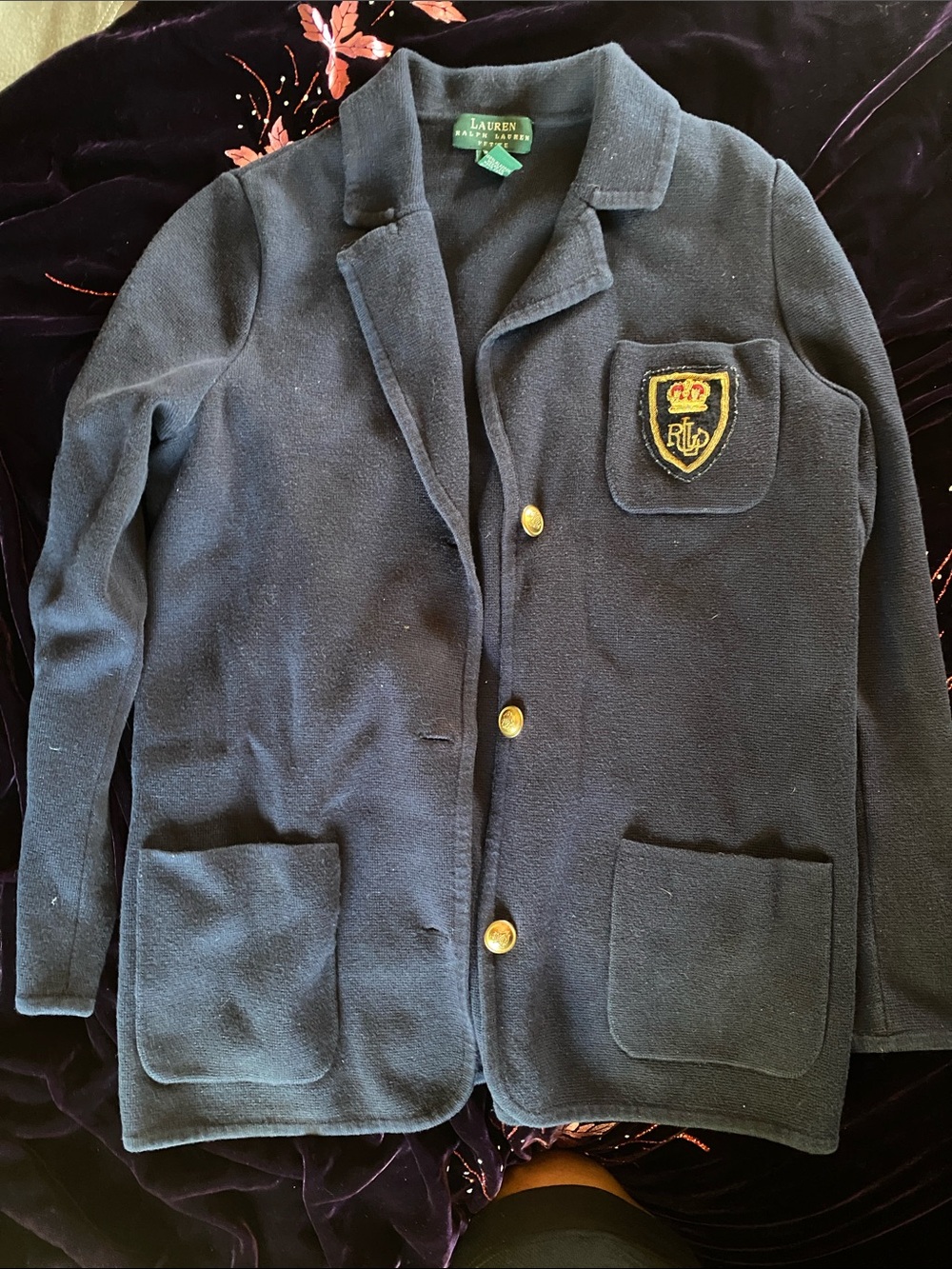 Lauren Ralph Lauren Navy Crest Knit Blazer Jacket